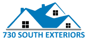 730 South Exteriors logo with roofing icon in bold typography at the top on a white background