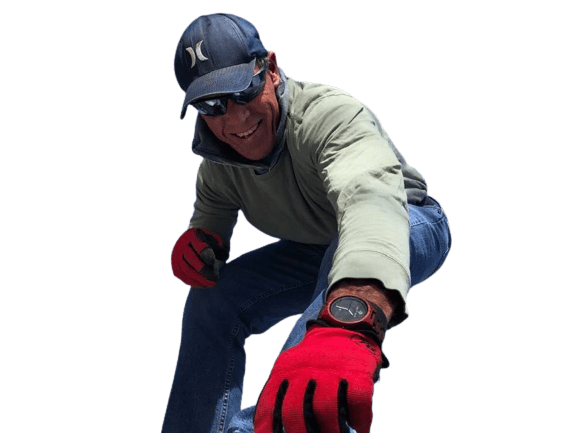 roofer in a blue cap and red gloves on a transparent background